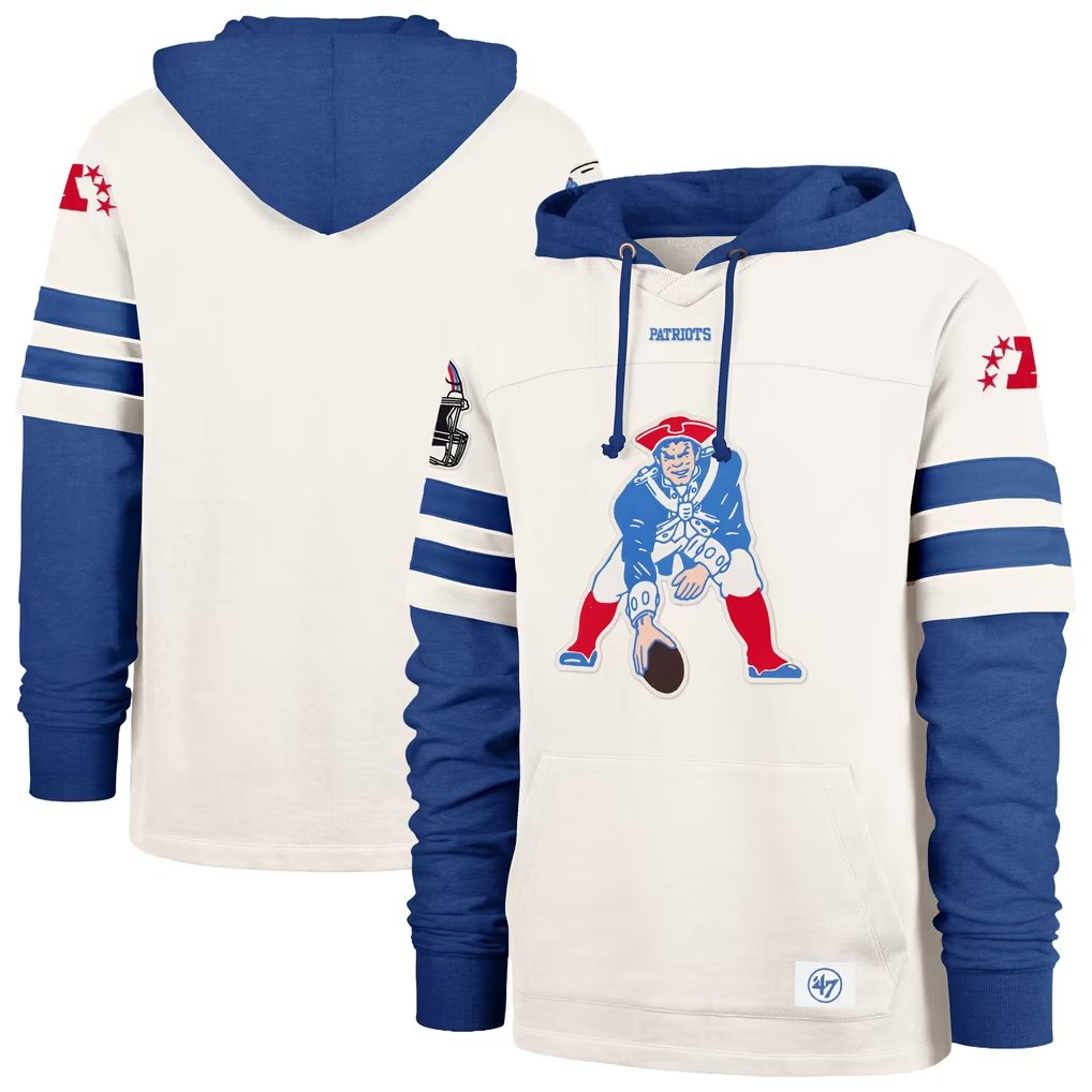 Men's New England Patriots '47 Cream Split Zone Cornerback Duo Lacer Hoodie