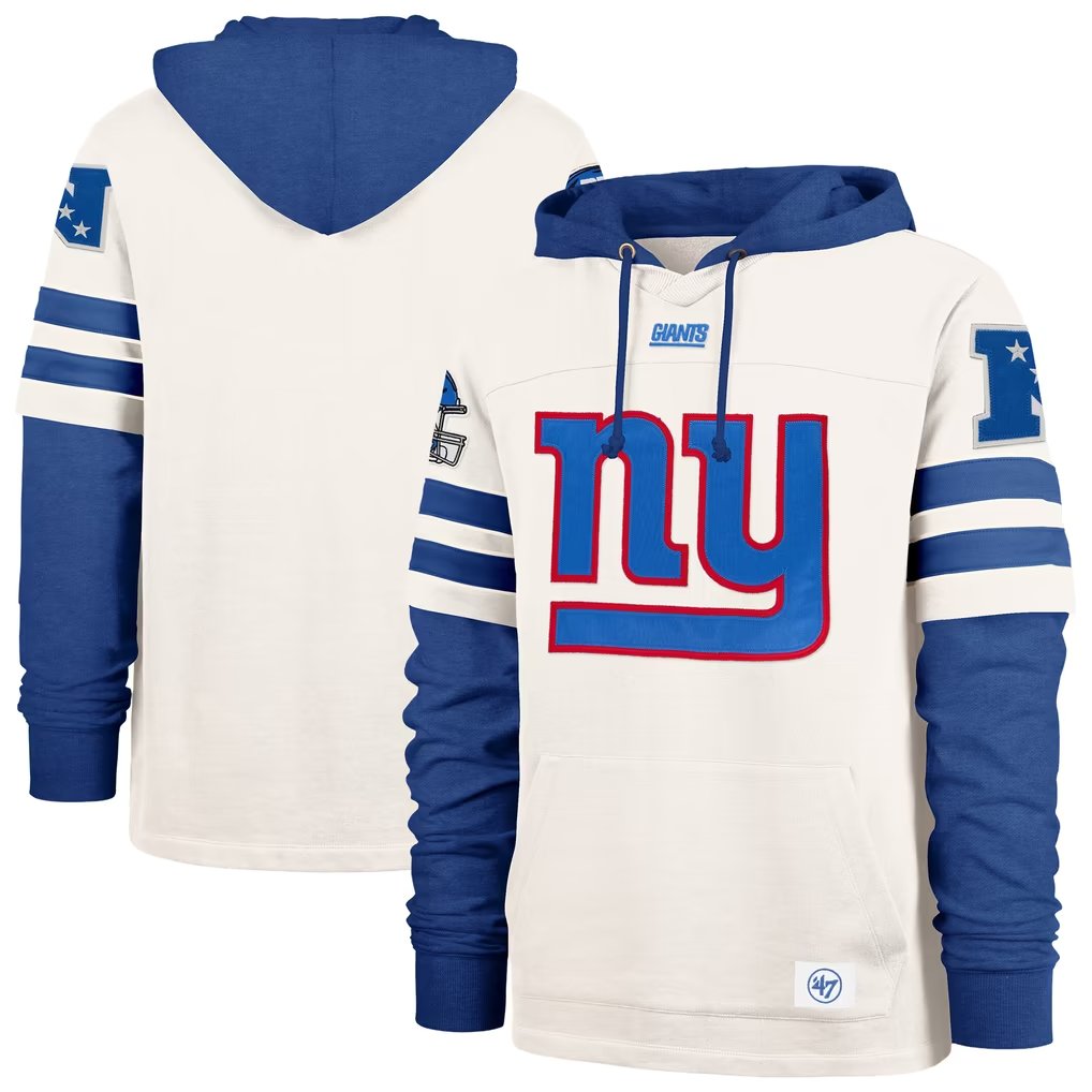 Men's New York Giants '47 Cream Split Zone Cornerback Duo Lacer Hoodie