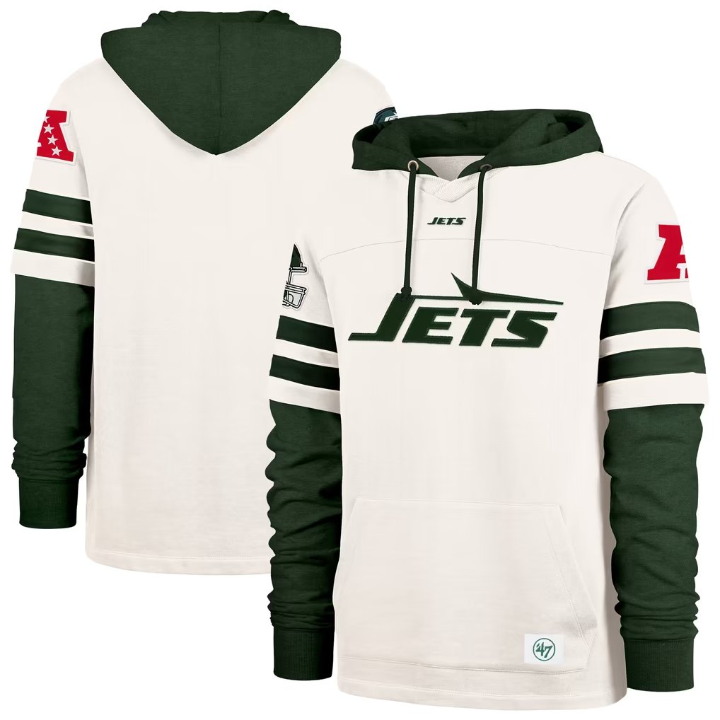 Men's New York Jets '47 Cream Split Zone Cornerback Duo Lacer Hoodie