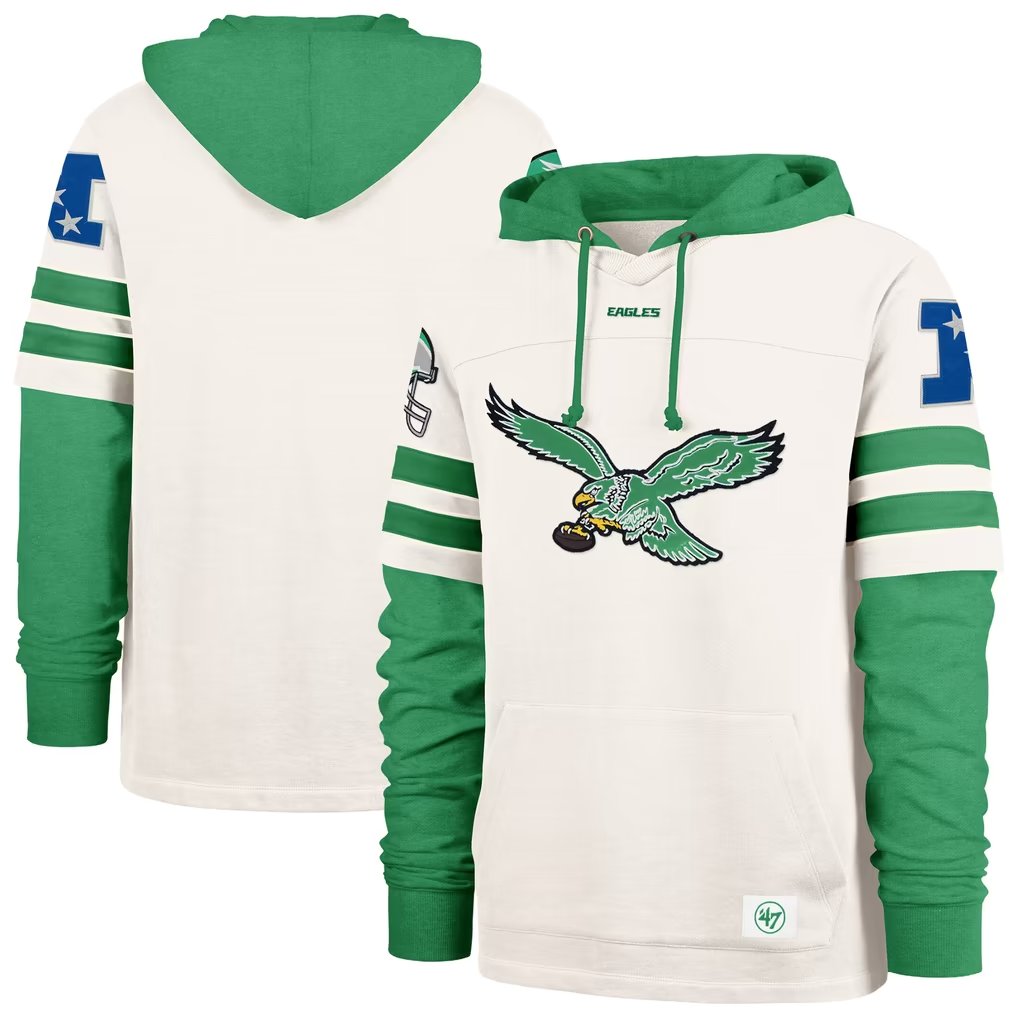 Men's Philadelphia Eagles '47 Cream Split Zone Cornerback Duo Lacer Hoodie