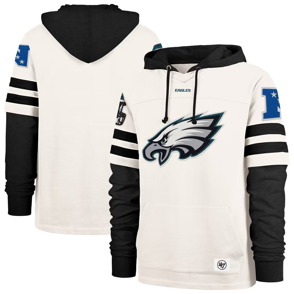 Men's Philadelphia Eagles '47 Cream Split Zone Cornerback Duo Lacer Hoodie2