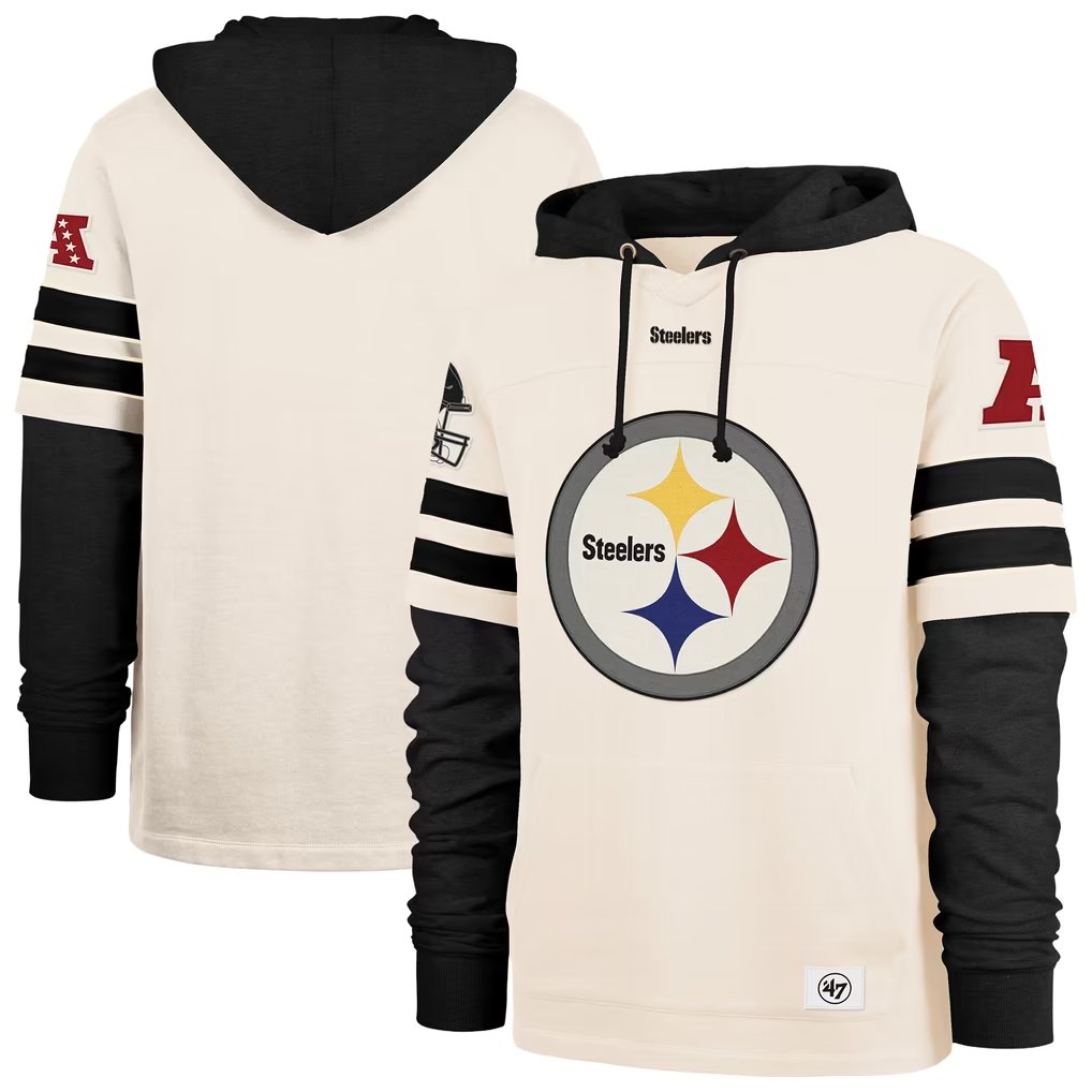 Men's Pittsburgh Steelers '47 Cream Split Zone Cornerback Duo Lacer Hoodie