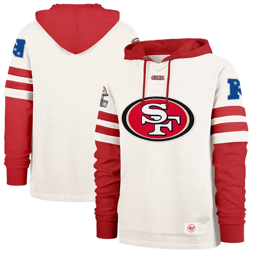 Men's San Francisco 49ers '47 Cream Split Zone Cornerback Duo Lacer Hoodie
