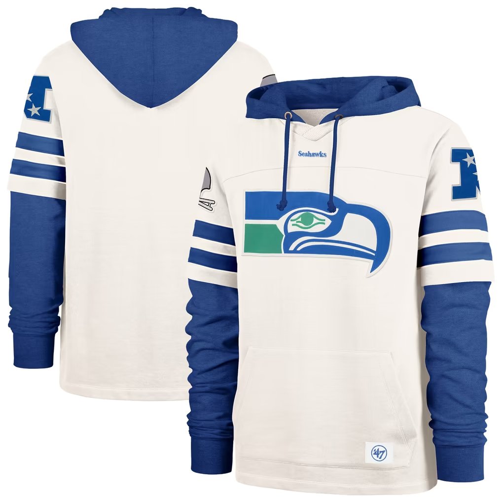 Men's Seattle Seahawks '47 Cream Split Zone Cornerback Duo Lacer Hoodie