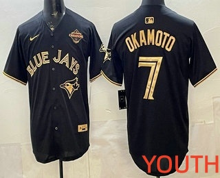 Youth Toronto Blue Jays #7 Kazuma Okamoto Black Gold 2025 American League Champions Limited Stitched Jersey