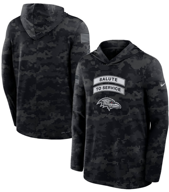 Men's Baltimore Ravens Black 2026 Salute to Service Sideline Lightweight Dri-FIT Long Sleeve Hoodie