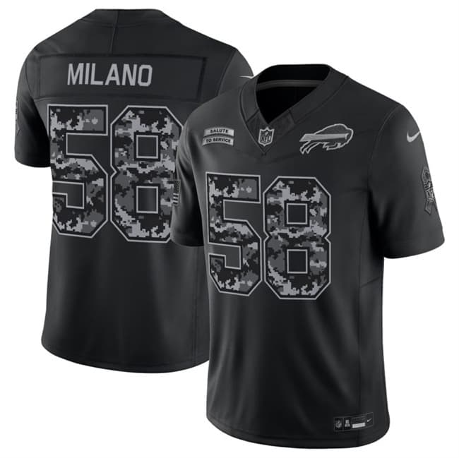 Men's Buffalo Bills #58 Matt Milano Black 2026 F.U.S.E. Salute to Service Limited Stitched Football Jersey