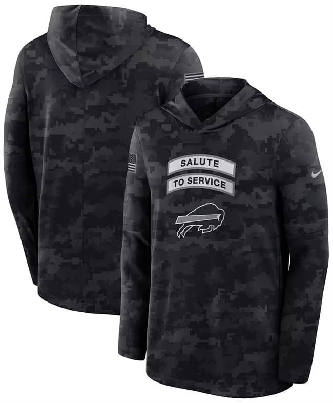 Men's Buffalo Bills Black 2026 Salute to Service Sideline Lightweight Dri-FIT Long Sleeve Hoodie