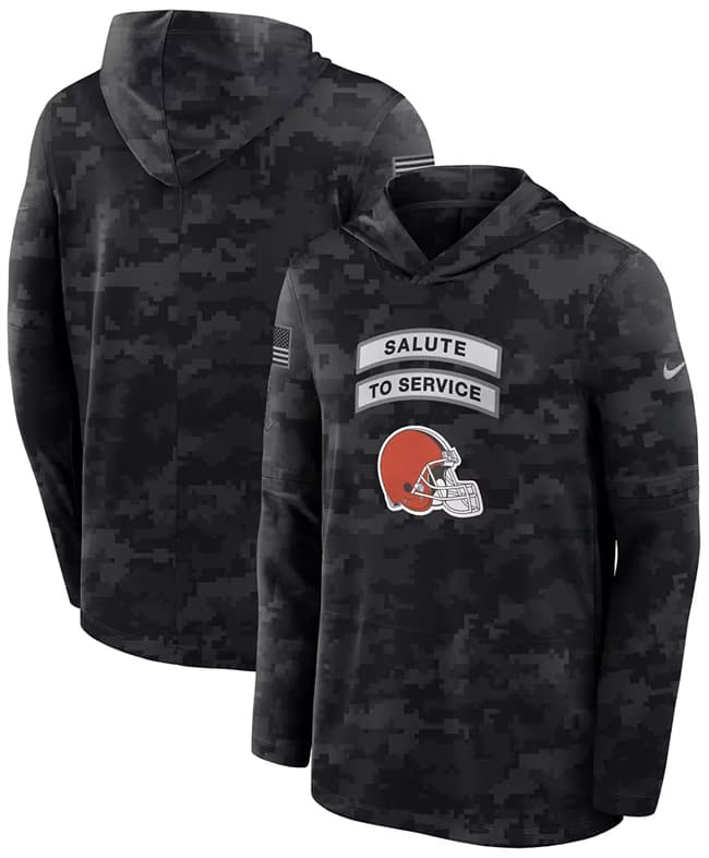 Men's Cleveland Browns Black 2026 Salute to Service Sideline Lightweight Dri-FIT Long Sleeve Hoodie