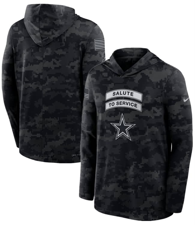 Men's Dallas Cowboys Black 2026 Salute to Service Sideline Lightweight Dri-FIT Long Sleeve Hoodie