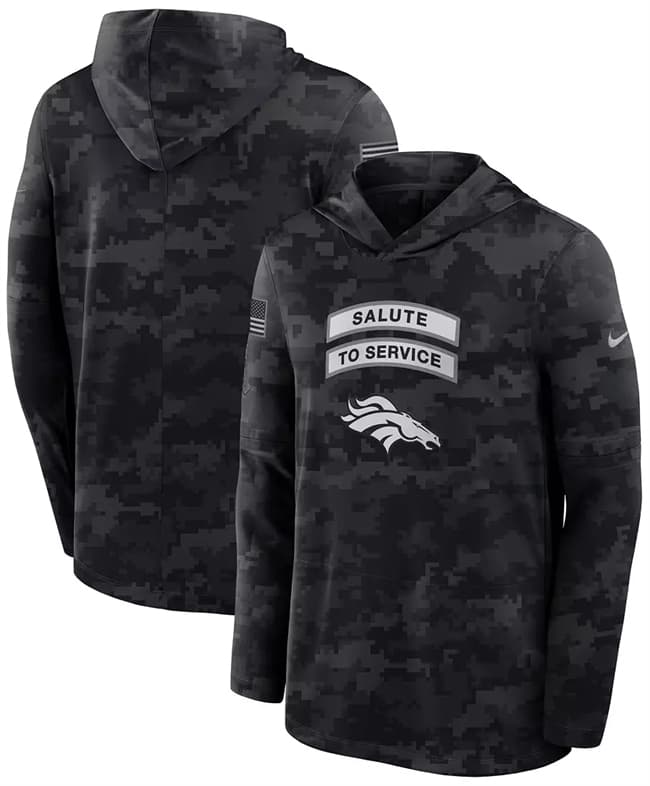 Men's Denver Broncos Black 2026 Salute to Service Sideline Lightweight Dri-FIT Long Sleeve Hoodie