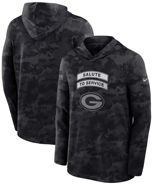 Men's Green Bay Packers Black 2026 Salute to Service Sideline Lightweight Dri-FIT Long Sleeve Hoodie
