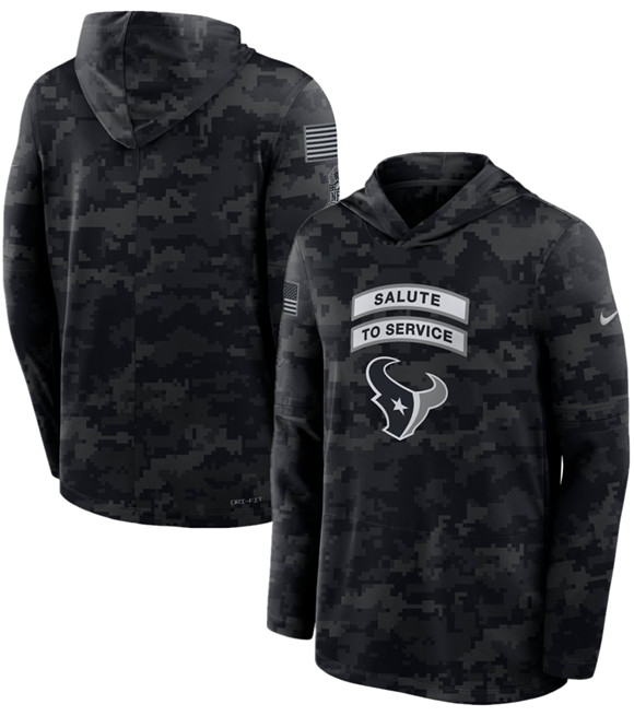 Men's Houston Texans Black 2026 Salute to Service Sideline Lightweight Dri-FIT Long Sleeve Hoodie