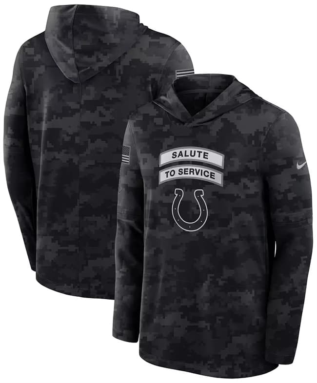 Men's Indianapolis Colts Black 2026 Salute to Service Sideline Lightweight Dri-FIT Long Sleeve Hoodie