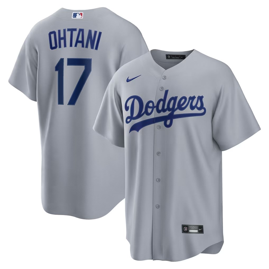 Men's Los Angeles Dodgers #17 Shohei Ohtani Nike Gray Road Replica Stitched Coolbase Jersey