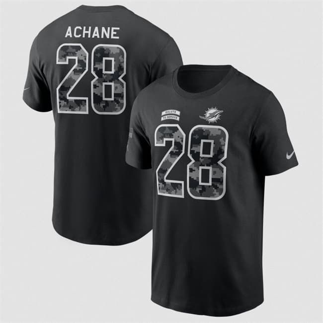 Men's Miami Dolphins #28 De’Von Achane Black 2026 Salute to Service Name & Number T-Shirt