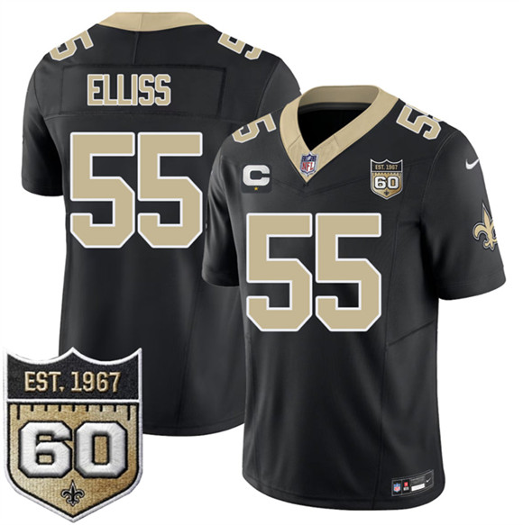 Men's New Orleans Saints #55 Kaden Elliss Black 2026 F.U.S.E With 1-Star C Patch And 60th Anniversary Patch Vapor Limited Football Stitched Jersey