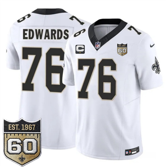 Men's New Orleans Saints #76 David Edwards White 2026 F.U.S.E With 1-Star C Patch And 60th Anniversary Patch Vapor Limited Football Stitched Jersey