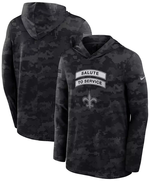 Men's New Orleans Saints Black 2026 Salute to Service Sideline Lightweight Dri-FIT Long Sleeve Hoodie