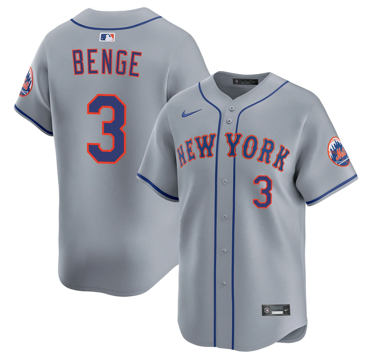 Men's New York Mets #3 Carson Benge 2026 Gray Limited Stitched Baseball Jersey