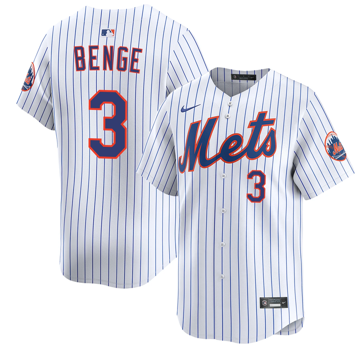 Men's New York Mets #3 Carson Benge 2026 White Home Limited Stitched Baseball Jersey