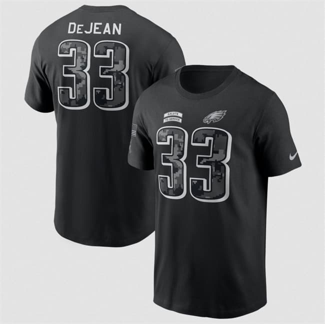 Men's Philadelphia Eagles #33 Cooper DeJean Black 2026 Salute to Service Name & Number T-Shirt