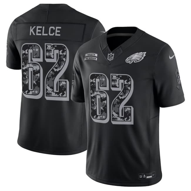 Men's Philadelphia Eagles #62 Jason Kelce Black F.U.S.E. 2026 Salute to Service Limited Football Stitched Jersey