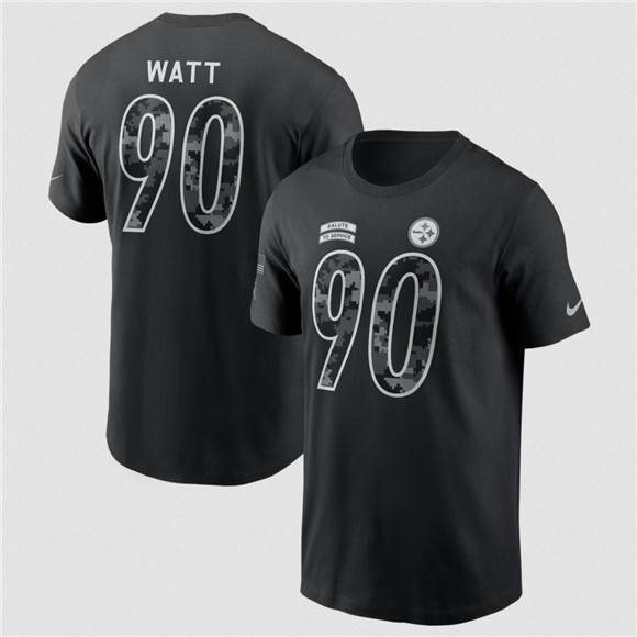 Men's Pittsburgh Steelers #90 T.J. Watt Black 2026 Salute to Service Name & Number T-Shirt