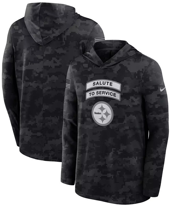 Men's Pittsburgh Steelers Black 2026 Salute to Service Sideline Lightweight Dri-FIT Long Sleeve Hoodie