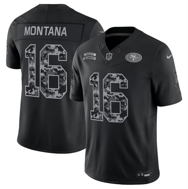 Men's San Francisco 49ers #16 Joe Montana Black 2026 F.U.S.E. Salute to Service Limited Stitched Football Jersey