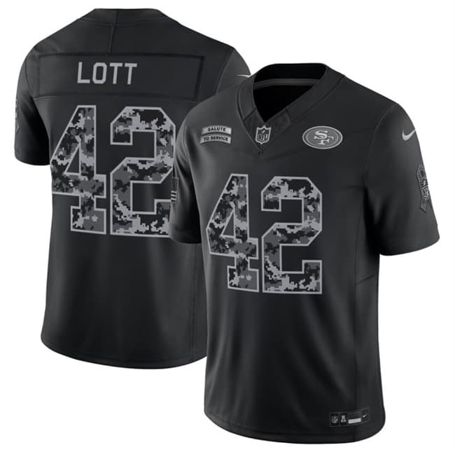 Men's San Francisco 49ers #42 Ronnie Lott Black 2026 F.U.S.E. Salute to Service Limited Stitched Football Jersey