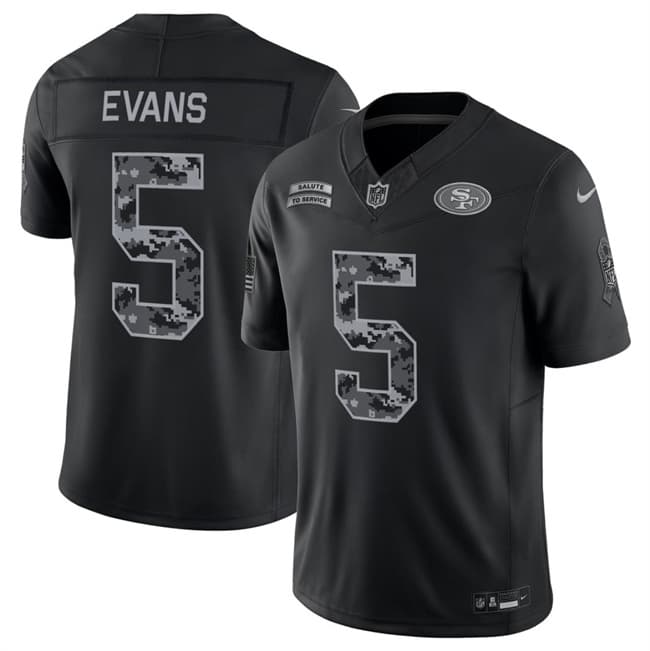 Men's San Francisco 49ers #5 Mike Evans Black 2026 F.U.S.E. Salute to Service Limited Stitched Football Jersey