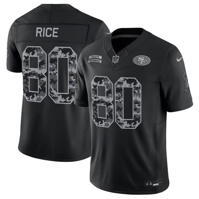 Men's San Francisco 49ers #80 Jerry Rice Black 2026 F.U.S.E. Salute to Service Limited Stitched Football Jersey