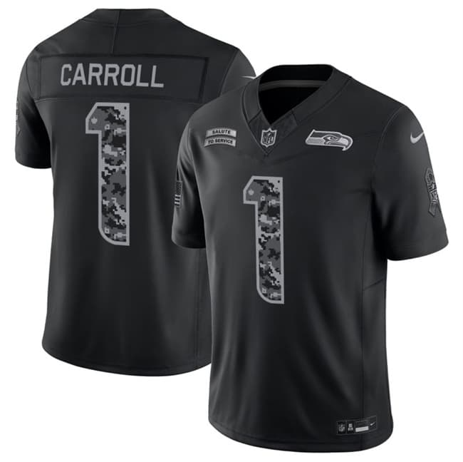 Men's Seattle Seahawks #1 Pete Carroll Black 2026 F.U.S.E. Salute to Service Limited Football Stitched Jersey