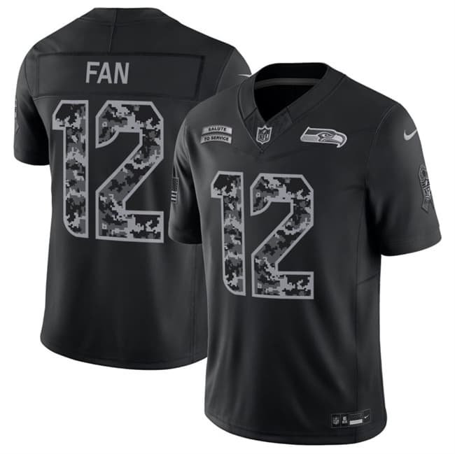Men's Seattle Seahawks #12 Fan Black 2026 F.U.S.E. Salute to Service Limited Football Stitched Jersey
