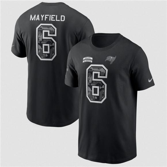 Men's Tampa Bay Buccaneers #6 Baker Mayfield Black 2026 Salute to Service Name & Number T-Shirt