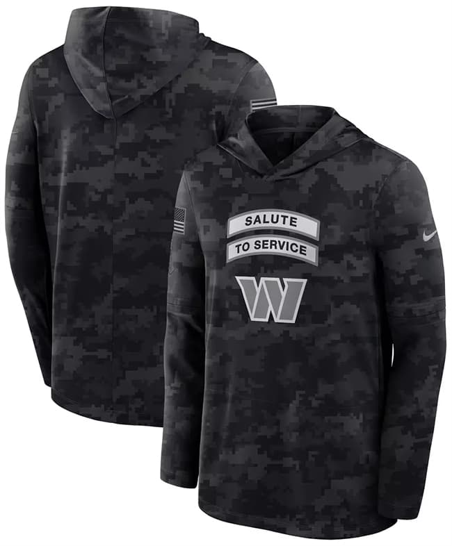 Men's Washington Commanders Black 2026 Salute to Service Sideline Lightweight Dri-FIT Long Sleeve Hoodie