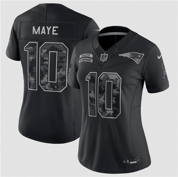 Women's New England Patriots #10 Drake Maye Black 2026 Salute to Service Limited Football Stitched Jersey(Run Small)