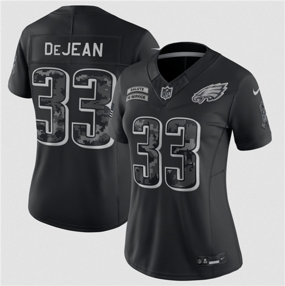 Women's Philadelphia Eagles #33 Cooper DeJean Black 2026 Salute to Service Limited Stitched Jersey(Run Small)
