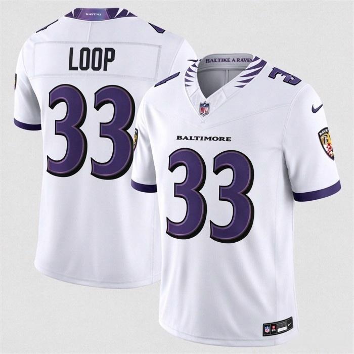 Men's Baltimore Ravens #33 Tyler Loop White 2026 F.U.S.E. Stitched Vapor Limited Football Jersey