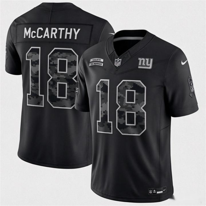 Men's New York Giants #18 J.J. McCarthy Black F.U.S.E. 2026 Salute to Service Limited Football Stitched Jersey