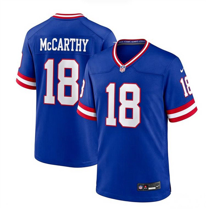 Men's New York Giants #18 J.J. McCarthy Blue 2026 Classic Vapor Untouchable Limited Football Stitched Jersey