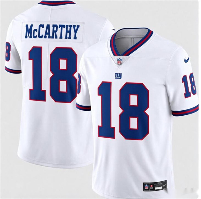 Men's New York Giants #18 J.J. McCarthy Nike Vintage White Vapor Untouchable Stitched Limited White Jersey