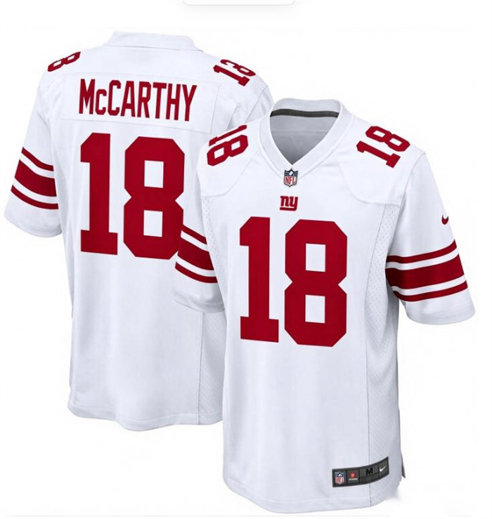 Men's New York Giants #18 J.J. McCarthy Nike White Game Stitched Jersey