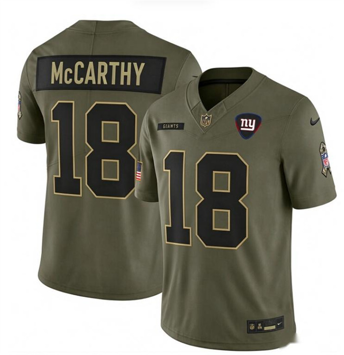 Men's New York Giants #18 J.J. McCarthy Olive 2025 F.U.S.E. Salute to Service Limited Football Stitched Jersey
