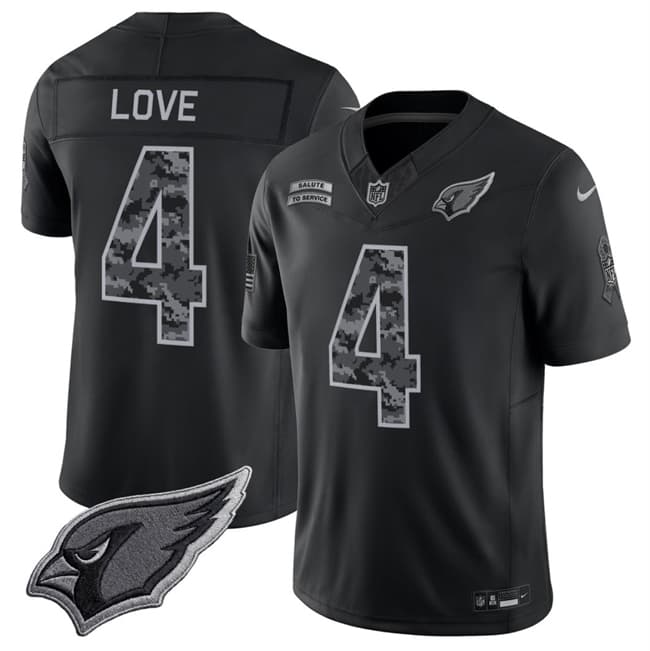 Men's Arizona Cardinals #4 Jeremiyah Love Black 2026 F.U.S.E. Salute to Service Limited Football Stitched Jersey