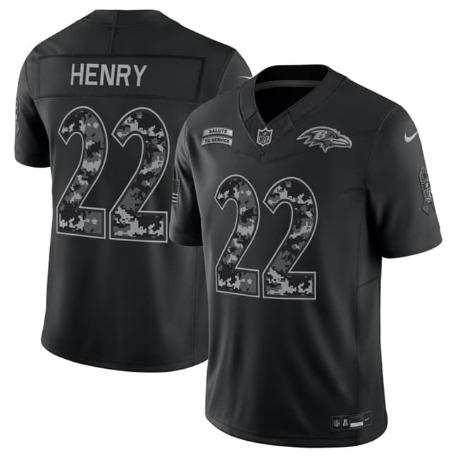 Men's Baltimore Ravens #22 Derrick Henry Black F.U.S.E. 2026 Salute to Service Limited Football Stitched Jersey