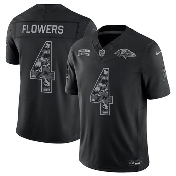 Men's Baltimore Ravens #4 Zay Flowers Black F.U.S.E. 2026 Salute to Service Limited Football Stitched Jersey
