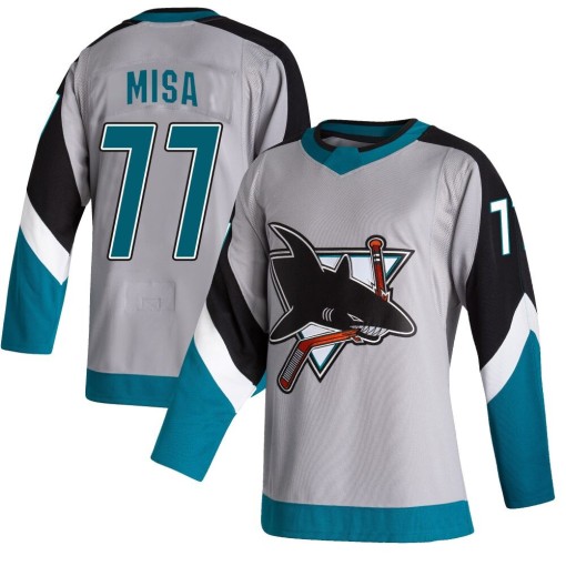 Men's San Jose Sharks #77 Michael Misa Authentic Gray 2020-21 Reverse Retro Jersey