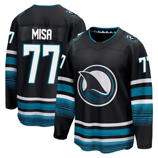 Men's San Jose Sharks #77 Michael Misa Premier Black Breakaway Alternate Jersey
